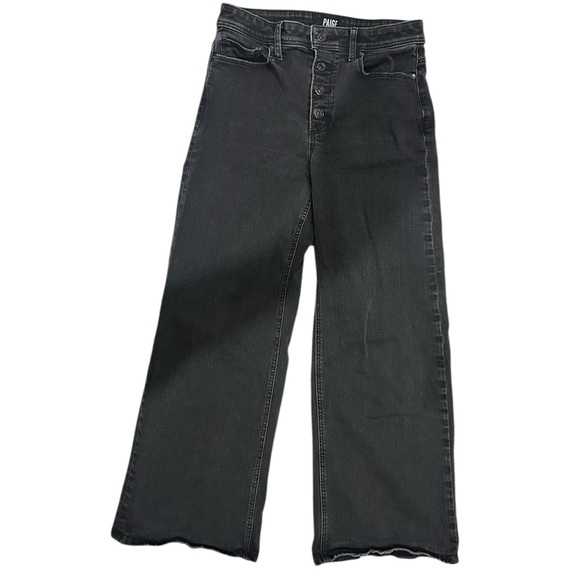 Paige Denim Black Wide-Leg High Waist Jeans Button Fly Crop - Picture 2 of 5